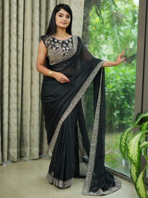 Divastri Solid/Plain Bollywood Pure Silk Saree(Black)