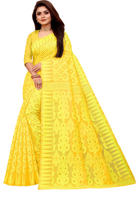 S.K. HOUSE Self Design Jamdani Cotton Silk Saree(Yellow)