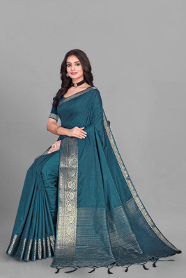Aarunika BS Solid/Plain Bollywood Pure Silk Saree(Blue)