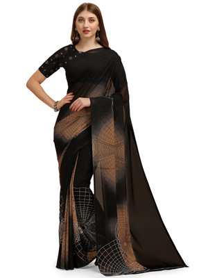 Leelavati Embroidered Bollywood Georgette Saree(Brown, Black)