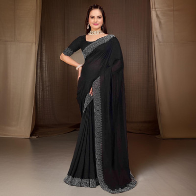 MANISHA Floral Print, Digital Print Bollywood Georgette Saree(Black)