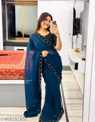 Sayal Creation Self Design Bollywood Georgette Saree(Blue)
