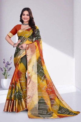 Aarunika SST Solid/Plain Bollywood Organza Saree(Multicolor)