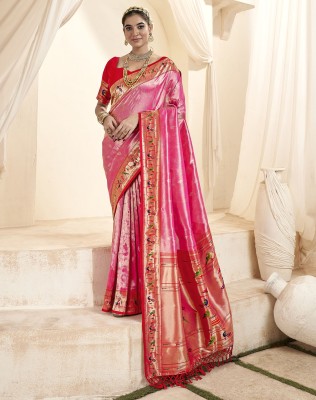 SIRIL Woven, Self Design, Embellished Paithani Pure Silk, Jacquard Saree(Pink, Gold)