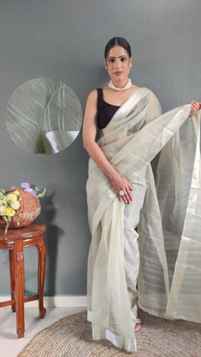 Bansari Textiles Printed, Woven, Striped, Dyed, Solid/Plain Bollywood Organza, Jute Silk Saree(Cream)