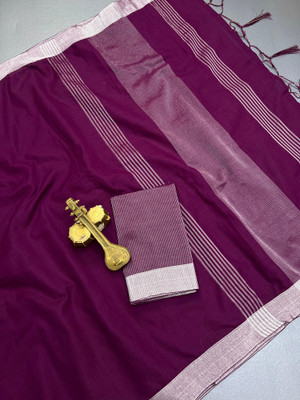 Forward Twins Solid/Plain Bollywood Linen Saree(Magenta)