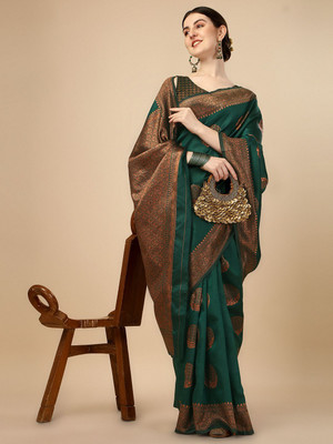 Divastri Woven Kanjivaram Pure Silk, Art Silk Saree(Green)