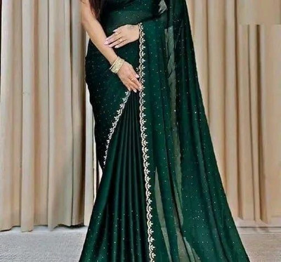 CaniBani Embellished, Solid/Plain, Self Design Bollywood Georgette Saree(Green)