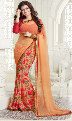 SMILY WOLF Printed Bollywood Georgette Saree(Orange)