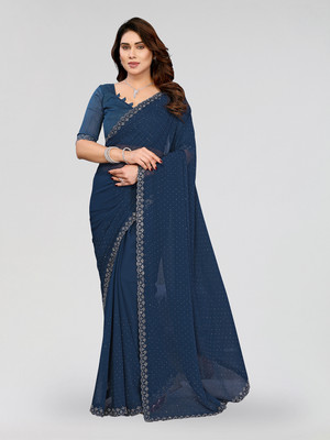 Moda Rapido Embellished, Self Design Bollywood Georgette Saree(Blue)