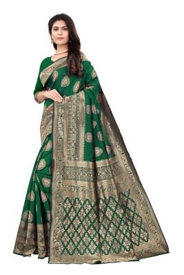 Ladli Fashion Woven Kanjivaram Jacquard, Pure Silk Saree(Green)