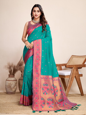 OFLINE SELECTION Woven Paithani Jacquard Saree(Multicolor)