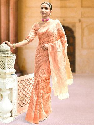 sagarika Woven Chanderi Chanderi Saree(Orange)