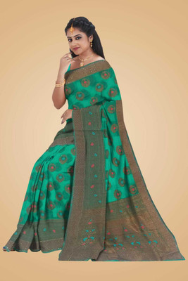 S Kart Printed Daily Wear Organza Saree(Green)