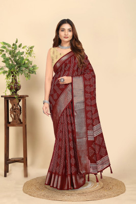 J6 Designers Printed Bollywood Cotton Silk Saree(Maroon)