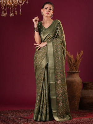 Sareemall Printed Chinnalapattu Silk Blend Saree(Light Green)