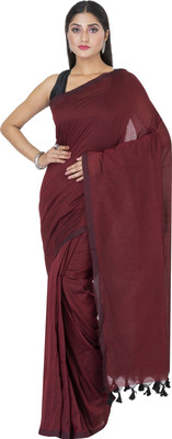 SAYAN CREATION Solid/Plain Handloom Pure Cotton Saree(Maroon)