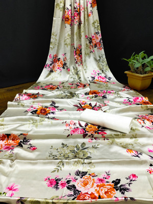 SHREESHA ENTERPRISE Floral Print Bollywood Satin Saree(Cream)