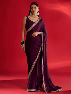 Tasrika Embellished Bollywood Satin Saree(Magenta)