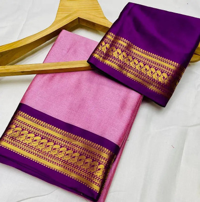 HR ENTERPRISE Printed Bollywood Cotton Silk Saree(Pink, Purple)