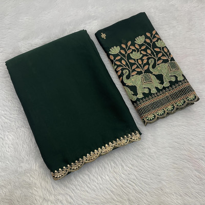 NEELMADHAV FASHION Solid/Plain, Embroidered Bollywood Art Silk Saree(Green)