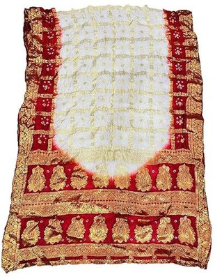 TMT HUB Polka Print Banarasi Cotton Linen Saree(White, Red)