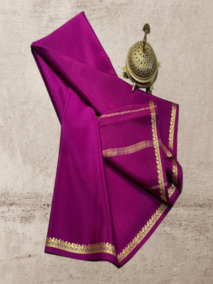 YAANAA FASHION Solid/Plain Mysore Handloom Cotton Silk Saree(Dark Blue)