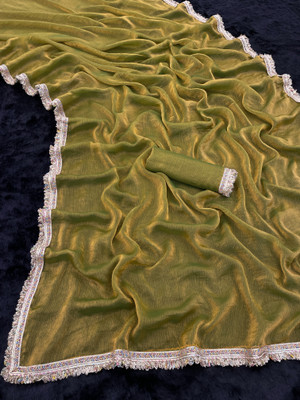 Saraswati Fab Embellished Bollywood Chiffon Saree(Light Green)