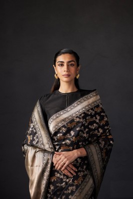 pavanputra fab Woven Banarasi Jacquard Saree(Black)