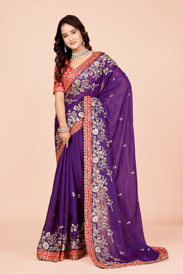 Aksh Fashion Embroidered Bollywood Georgette Saree(Purple)