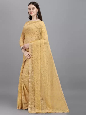 nilkanth Self Design Bollywood Net Saree(Cream)
