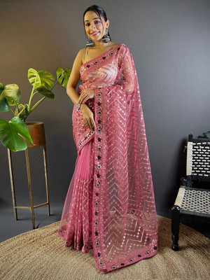 ANOUK Embellished Banarasi Net Saree(Pink)