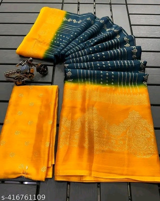 VD PRINTS Printed Leheria Silk Blend Saree(Yellow)