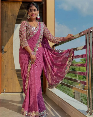 Vinayak Textile Embellished Bollywood Georgette Saree(Pink)
