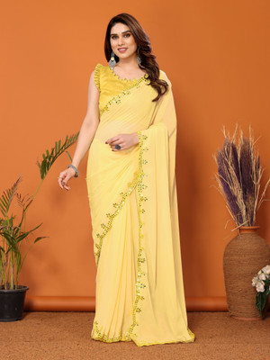 Meet Trendz Embellished Bollywood Georgette Saree(Yellow)