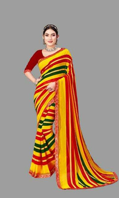 Laxmi Vinayaka Textiles Printed Bandhani Georgette Saree(Yellow)
