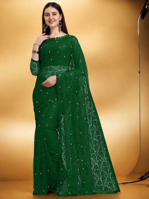 NEXAA Self Design Bollywood Net Saree(Green)