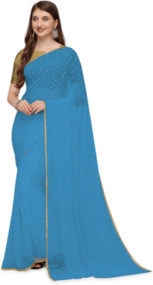 Prutha Fashions Printed Bollywood Chiffon Saree(Light Blue)