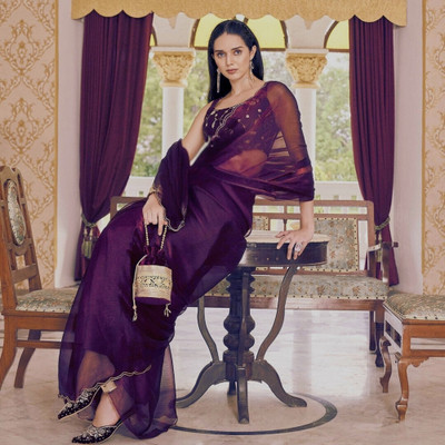 Infyshopy Fashions Self Design Bollywood Georgette Saree(Purple)