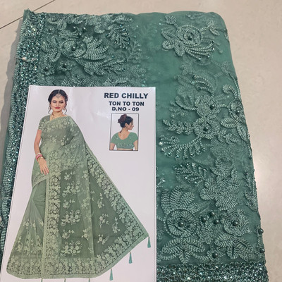 Myra Collection Embroidered Bollywood Net Saree(Green)