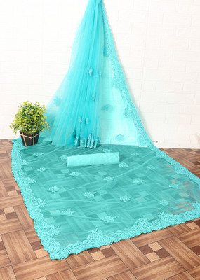 DEVKISONDESIGNER Embroidered Bollywood Net Saree(Light Blue)