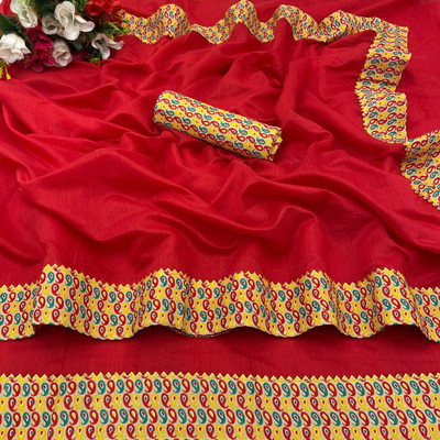 manish Self Design Mysore Pure Cotton Saree(Red)