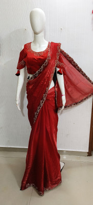 NANCY DESIGNER Embellished Bollywood Pure Silk Saree(Red)