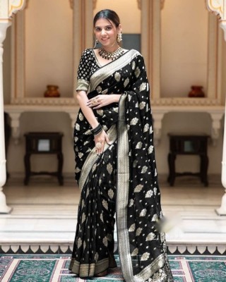 Sarvada Woven Kanjivaram Pure Silk, Art Silk Saree(Black)