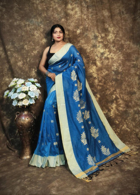 Pushpa Fashion Self Design Handloom Cotton Blend Saree(Dark Blue)