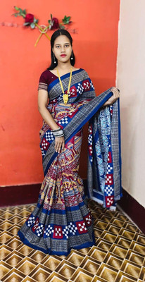 ARTFULTHREADS Printed, Graphic Print Sambalpuri Pure Cotton Saree(Multicolor)