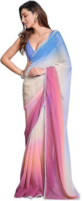 SNIXTY Color Block Bollywood Georgette, Chiffon Saree(Multicolor)