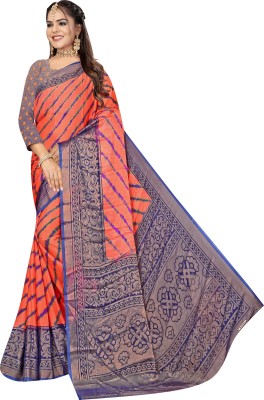 AVM SILK MILLS Printed, Self Design Bollywood Brasso Saree(Red, Blue)