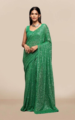 GREENA CREATION Embroidered, Woven, Self Design, Embellished Bollywood Georgette Saree(Light Green)