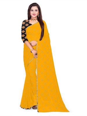 RHEY Printed Bollywood Chiffon Saree(Yellow)